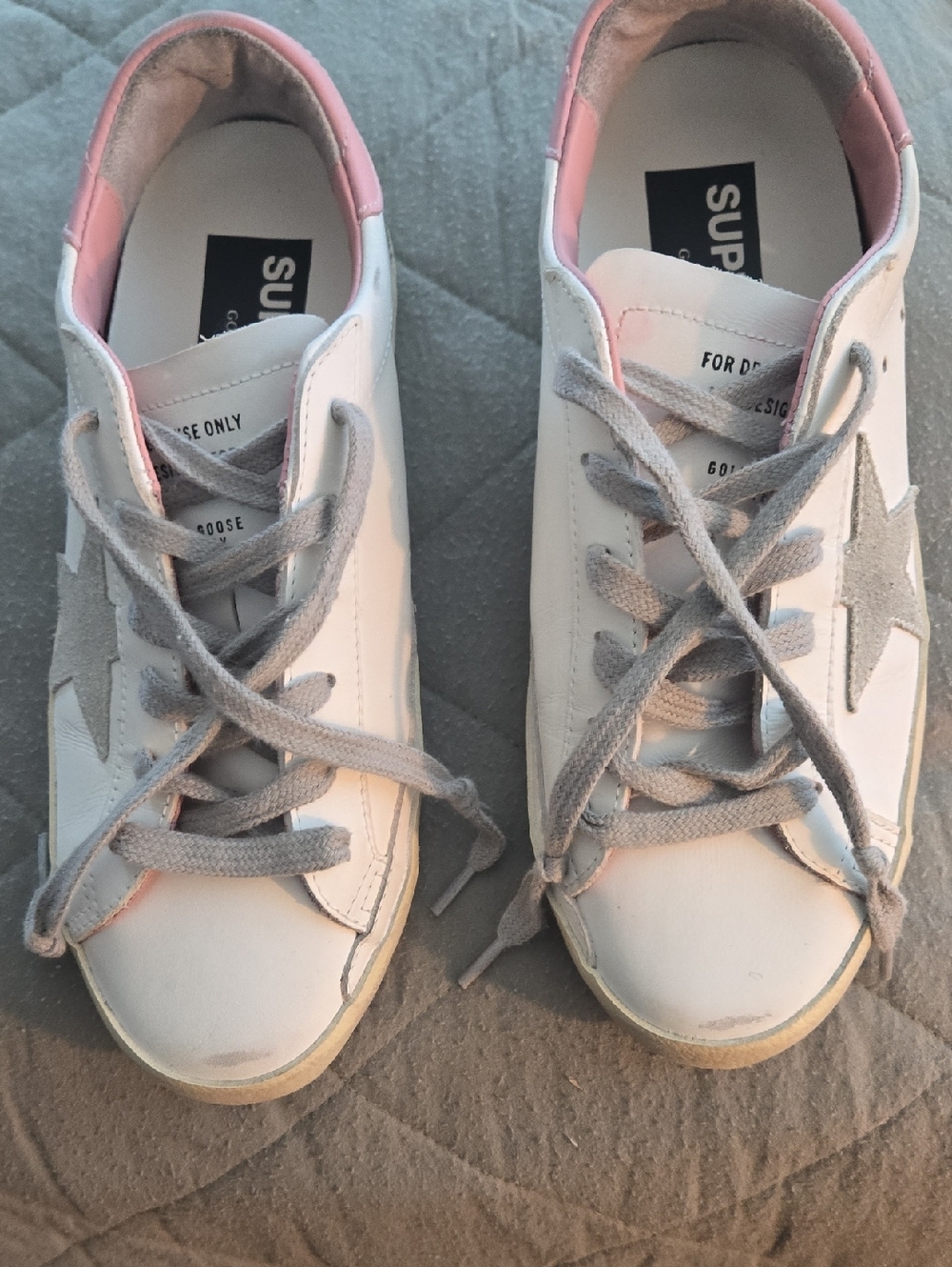 Golden Goose White Sneakers with Pink Collar and Gray Star